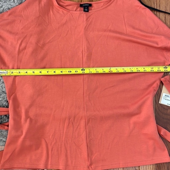 NWT Halogen Coral Apricot Front Tie Short Sleeve Top Size 1X Basic Minimalist - Picture 6 of 8